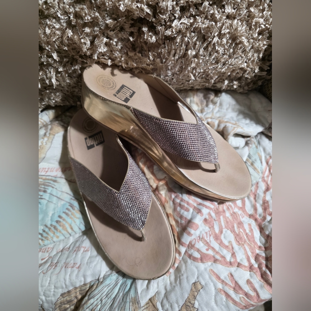 Fitflop Rose Gold Sequins flip flops sandals slides 8